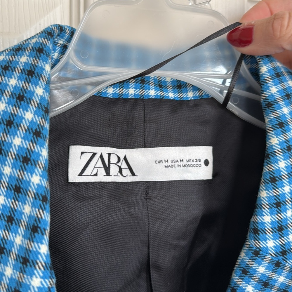 Zara Blogger Favorite Cropped Blue Plaid Blazer Women’s Size Medium - Picture 5 of 12